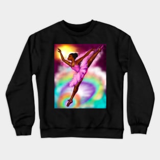 Black ballerina with corn rows and sky background   ! beautiful  black girl with Afro hair and dark brown skin wearing a pink tutu.Hair love ! Crewneck Sweatshirt